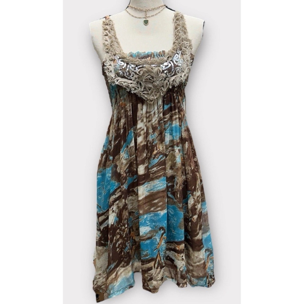 Womens Sz L Artsy Ruffle Dress Tunic Top Festival Coquette Fairy Rave Summer NEW